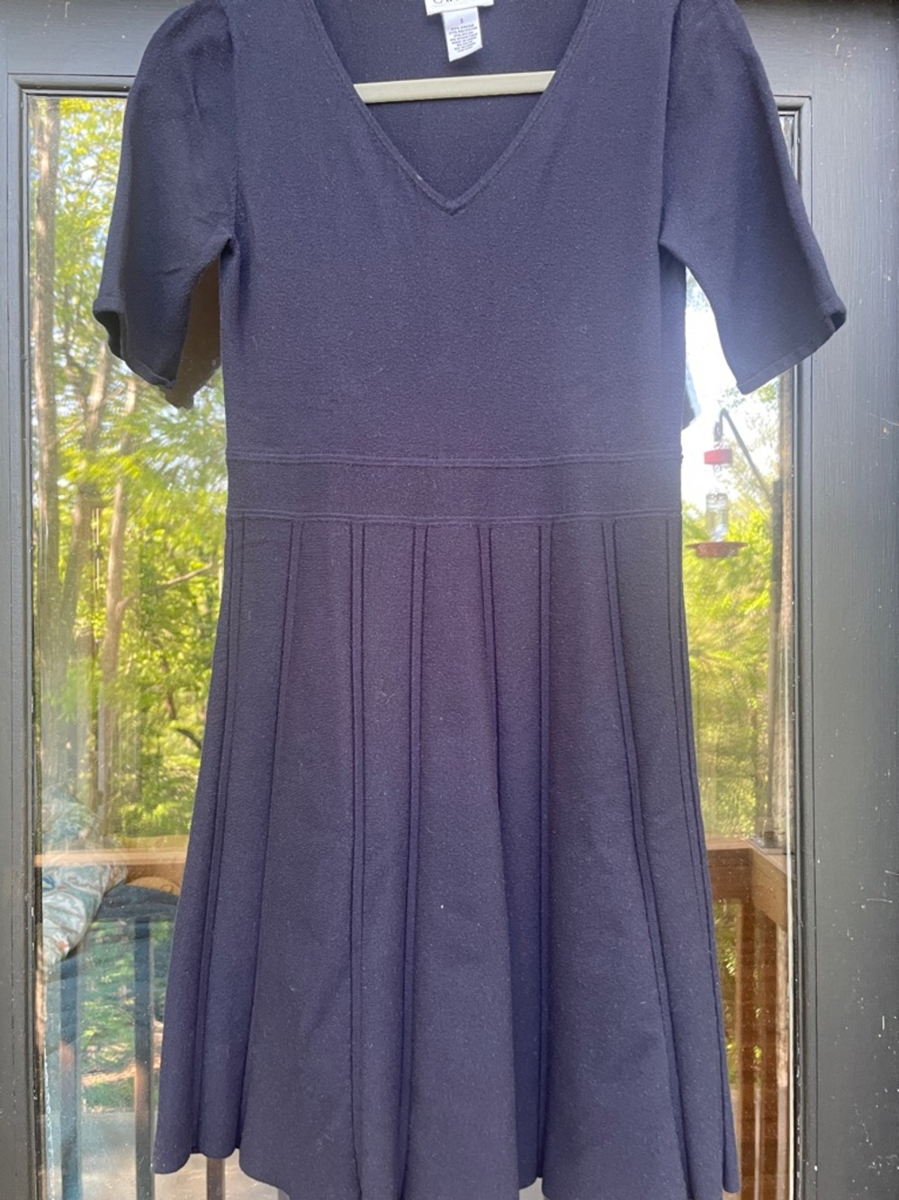 Carmen Marc Navy Pleated Sweater Dress